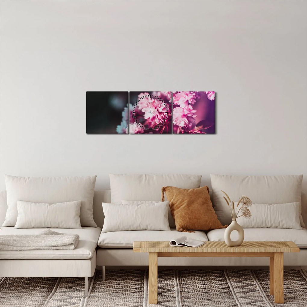 Obraz kwiatów drzewa (z zegarem) (90x30 cm)