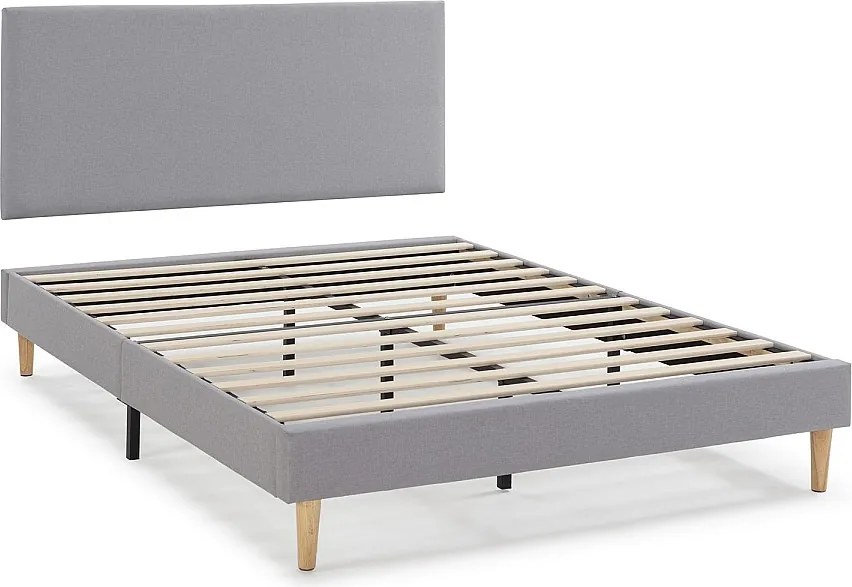 Kolumnowy stelaż tapicerowany Aura + zagłówek 140x200 cm, jasnoszary, wysokość 30 cm.