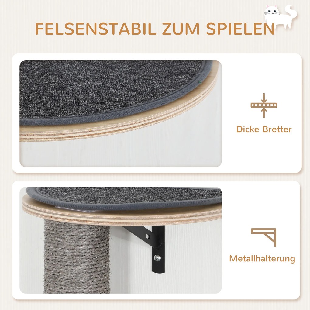 PawHut Zestaw Wspinaczkowy dla Kotów 7-elementowy z Drabinką z Sisalu, Platformą, Drapakiem Szary