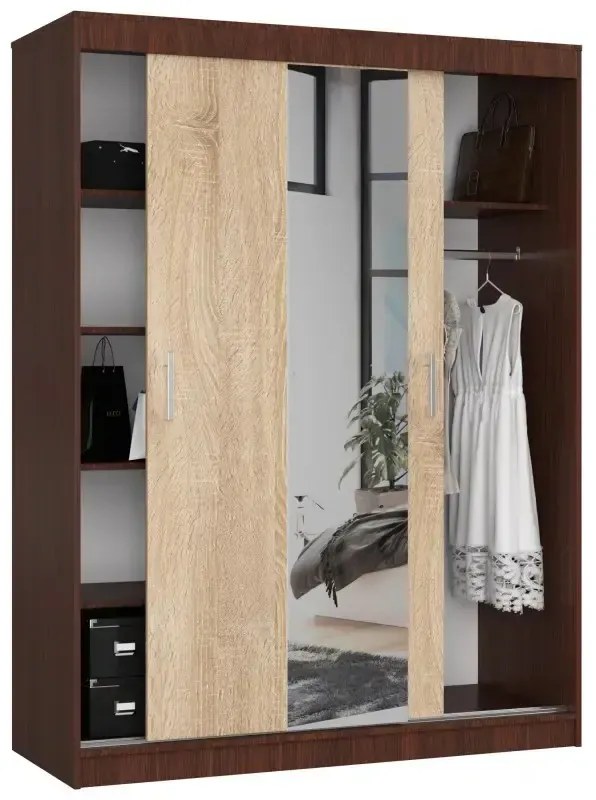 Szafa przesuwna z lustrem wenge + dąb sonoma - Varmi