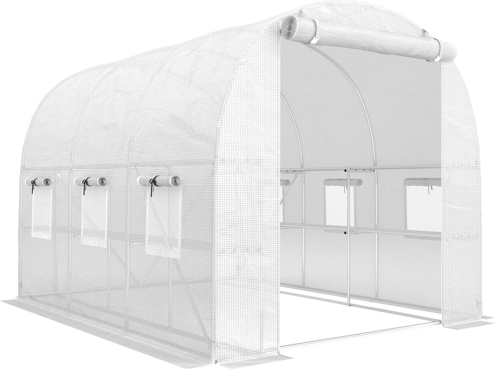 Outsunny Szklarnia foliowa 2,7 x 2 x 2 m z półkami, rolowanymi drzwiami, 6 oknami, wspornikami | Aosom PL