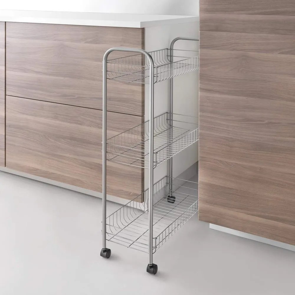 Regał na kółkach z 3 półkami Metaltex Ascona Slim De Luxe, wys. 84 cm