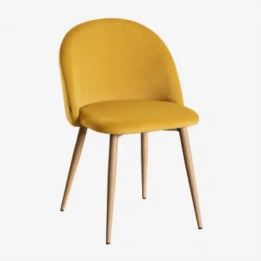 Krzesło Jadalniane Z Aksamitu Kana Mostaza & Natural Wood - Sklum