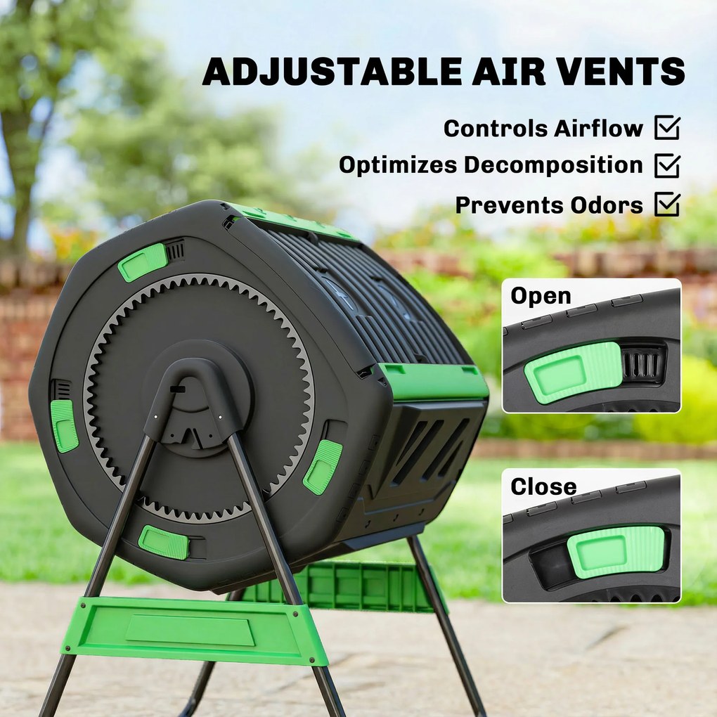 Outsunny Pojemnik na kompost, 200L kompostownik z podwójną komorą i regulowanymi otworami wentylacyjnymi, wolny od BPA, zielony | Aosom PL