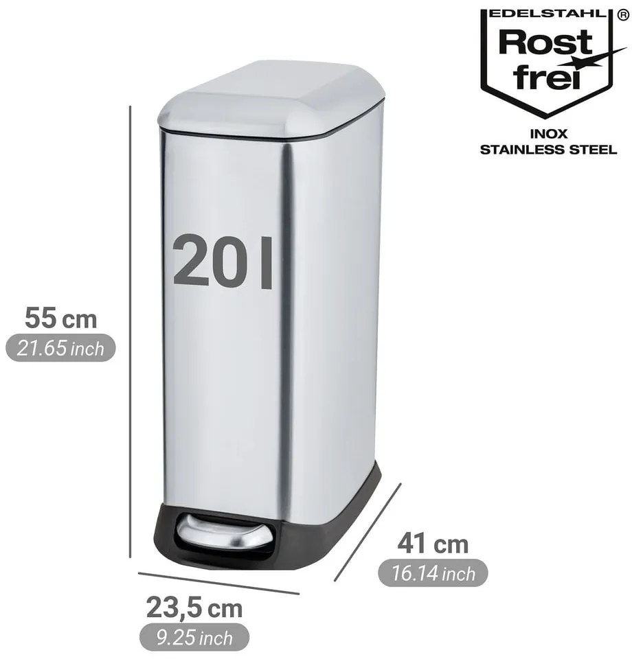 Kosz na śmieci z pedałem ze stali nierdzewnej w kolorze srebra 20 l Design – Wenko