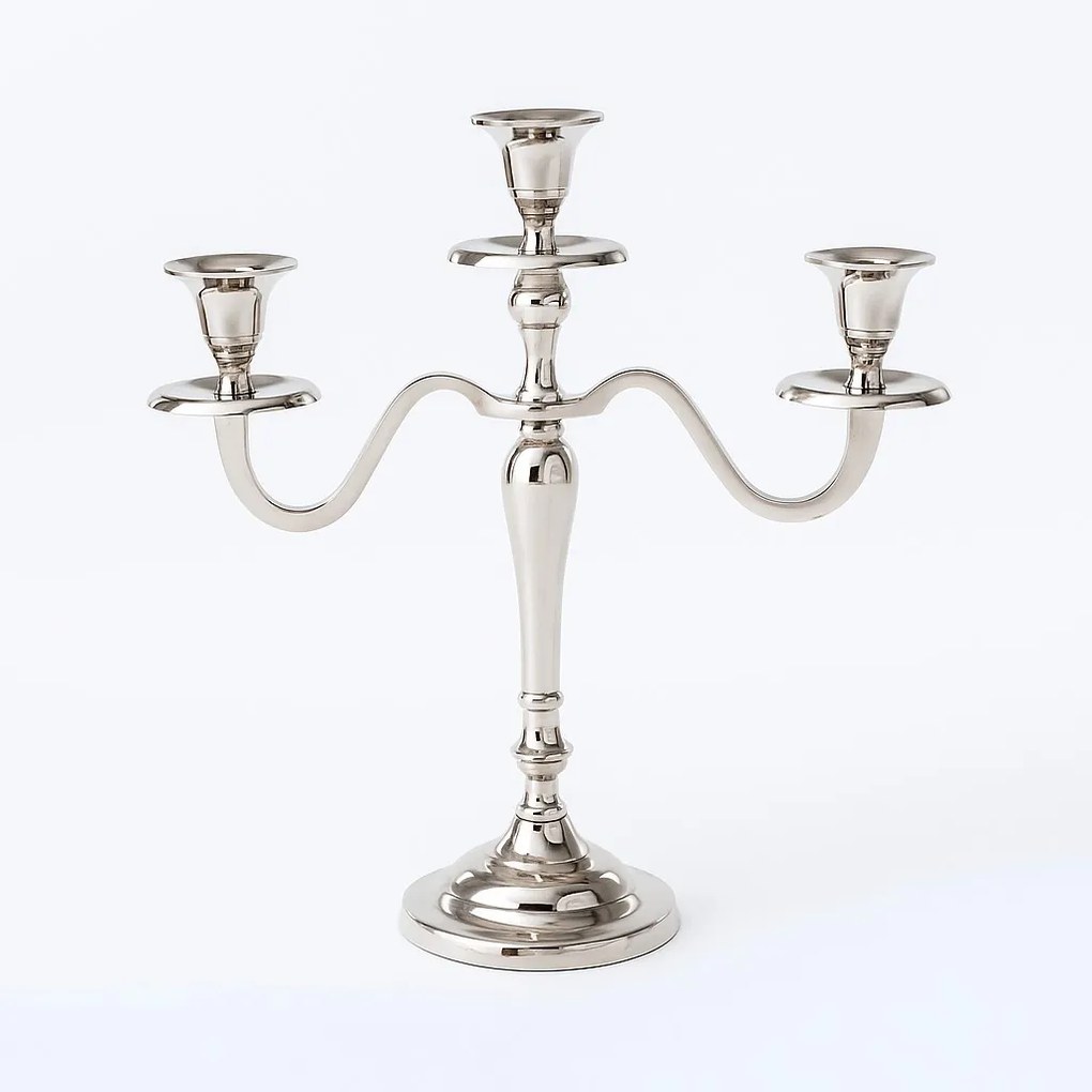 Świecznik trójramienny, srebrny, 30 cm