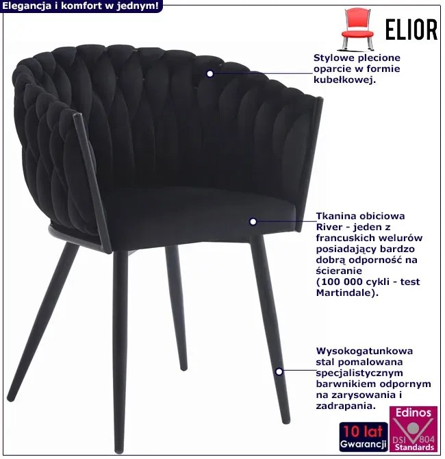 Czarne metalowe kubełkowe krzesło tapicerowane R0-G03