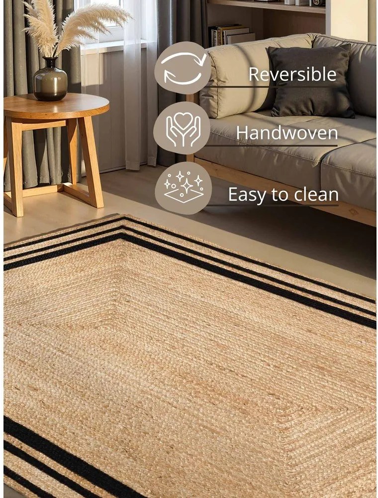 Czarny/w naturalnym kolorze dywan z juty dwustronny/tkany ręcznie 120x170 cm Jutta – Hanse Home