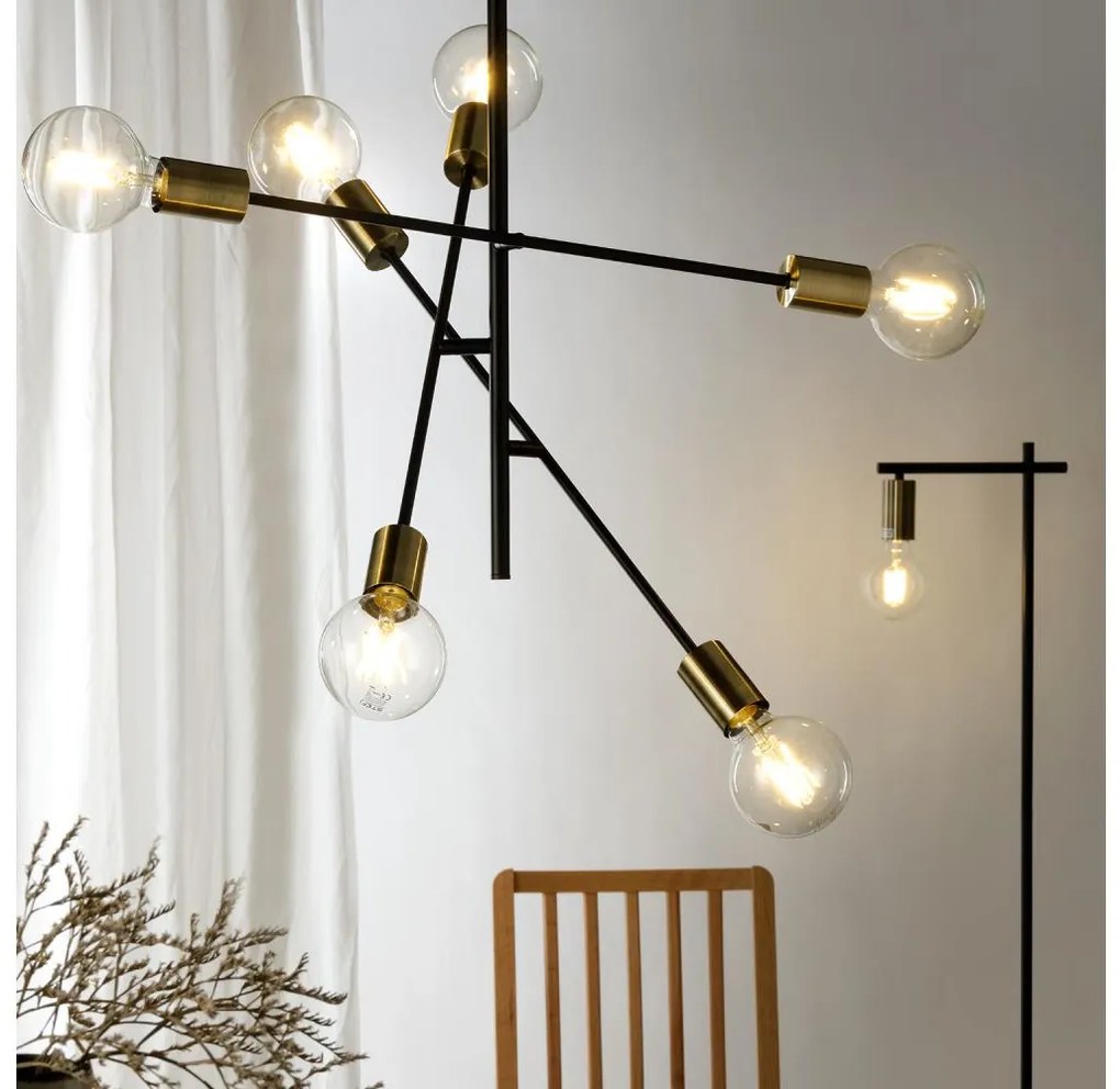 ONLI - Żyrandol na lince CROSS 6xE27/22W/230V czarny/mosiądz