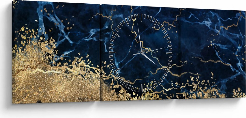 Obraz - Ciemnoniebieski marmur (z zegarem) (90x30 cm)
