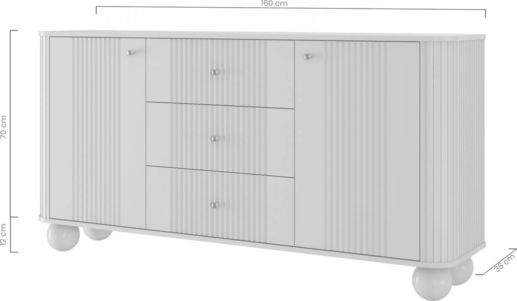 Komoda Vesper 160 cm z szufladami na kulach - kaszmir / orzech / złote uchwyty / nogi kule
