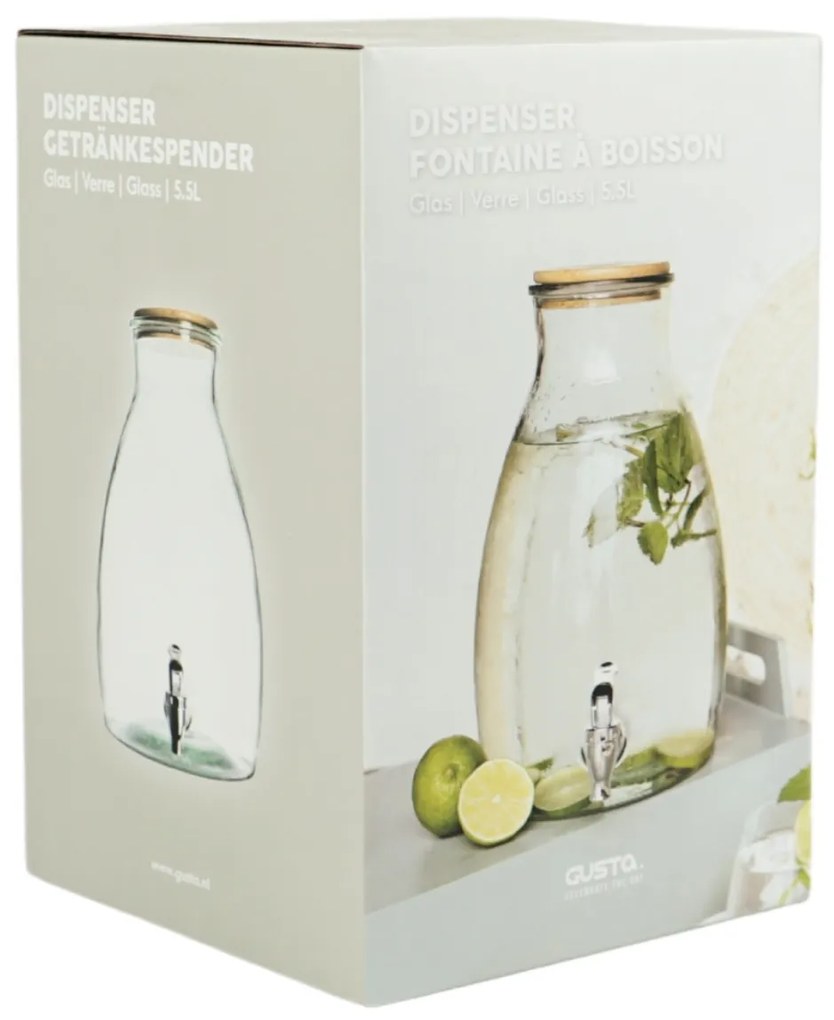 Szklany dozownik do napojów GUSTA z drewnianą pokrywką 5,5 L