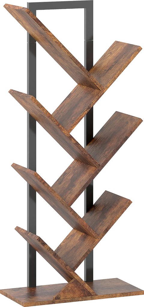 HOMCOM Regał na książki z 7 półkami w formie drzewa do biura, rustykalny brąz