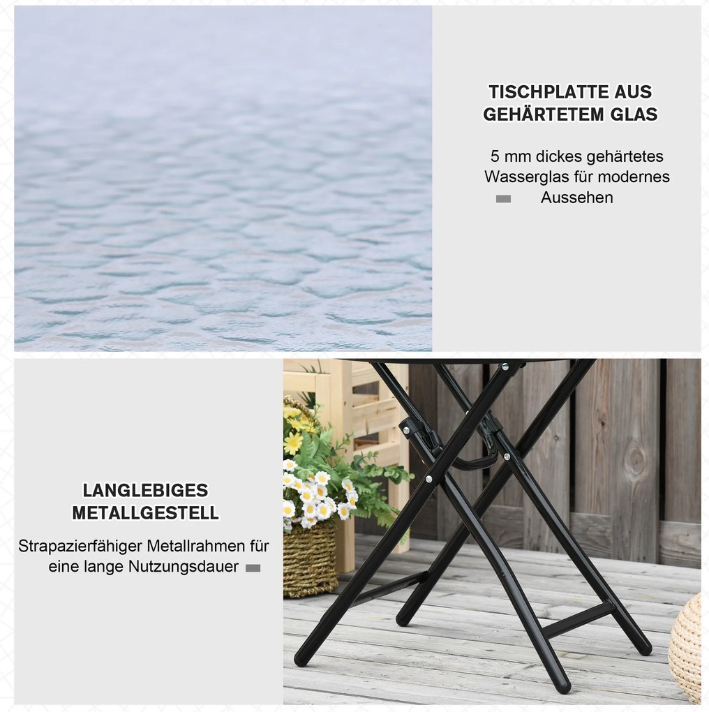 Stylowy Składany Stolik Ogrodowy z Szkła i Metalu Ø45 Outsunny, Czarny
