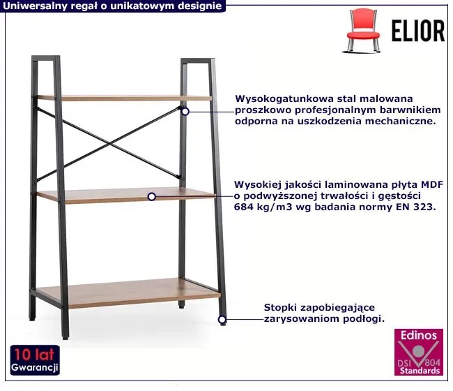 Metalowy niski regał na książki czarny + orzech E5-S23