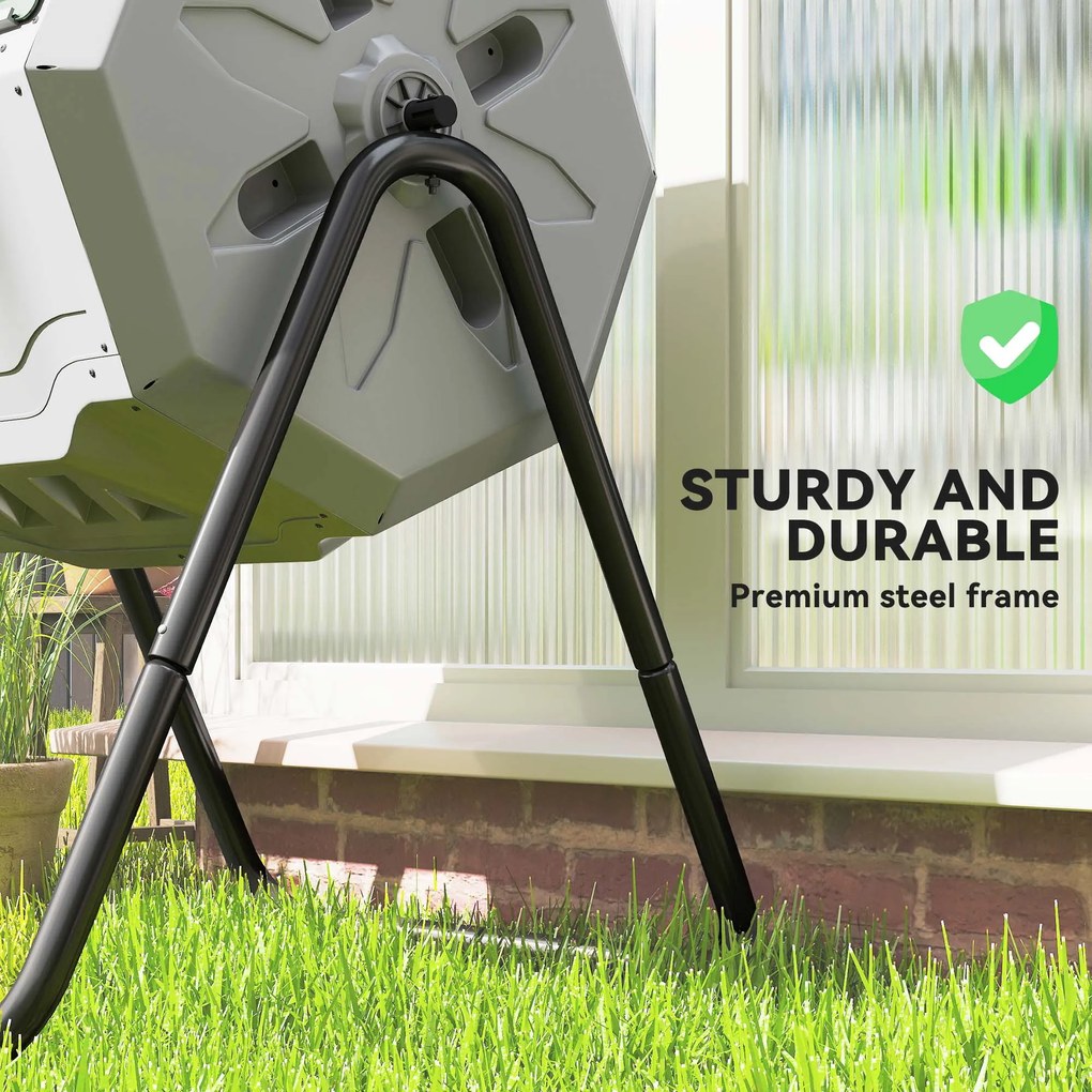 Outsunny Kompostownik Obrotowy z 2 Komorami 160L Szary Zielony Czarny 71x65x96cm | Aosom PL