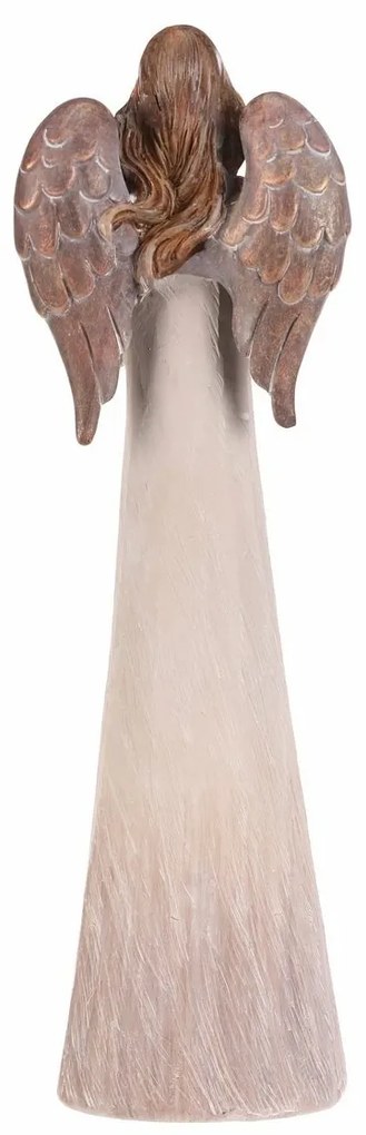 Anioł z poliresinu z sercem, 26 cm, beżowo-brązowy