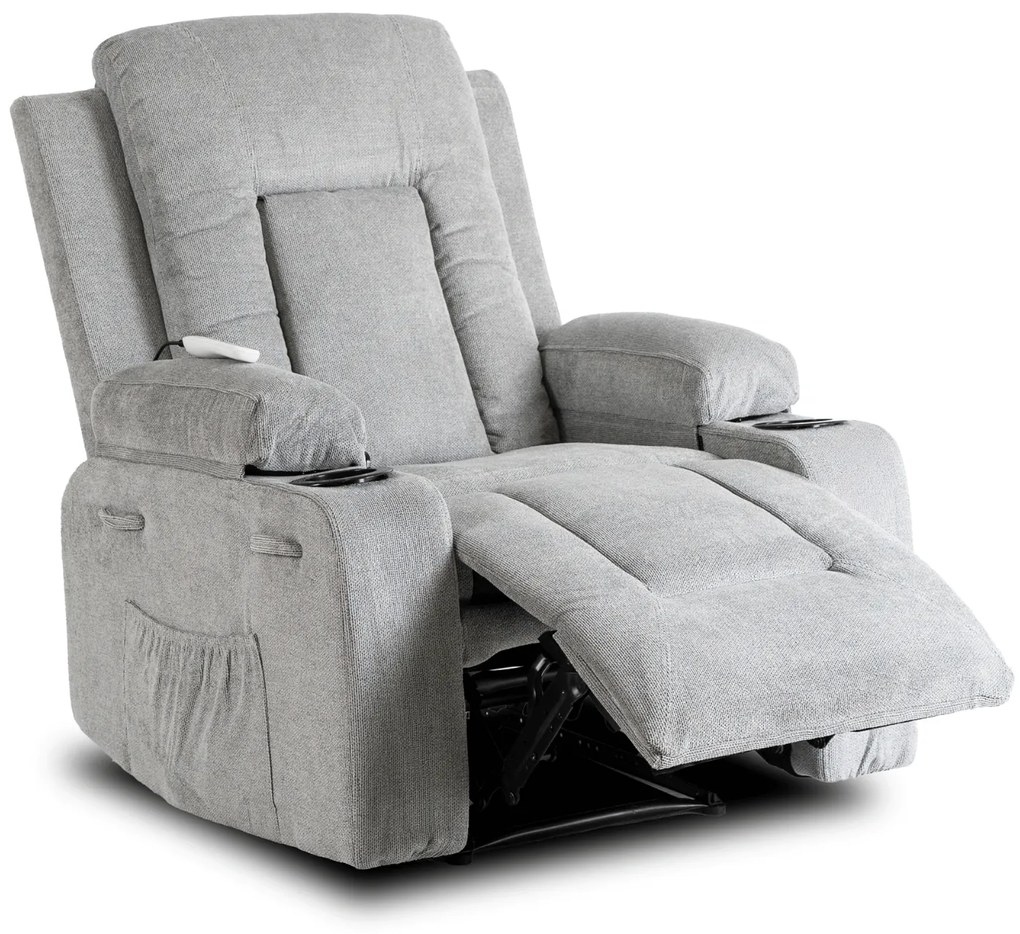 Fotel Masujący BOX 2 Rozkładany z Podnóżkiem Szary Nowoczesny