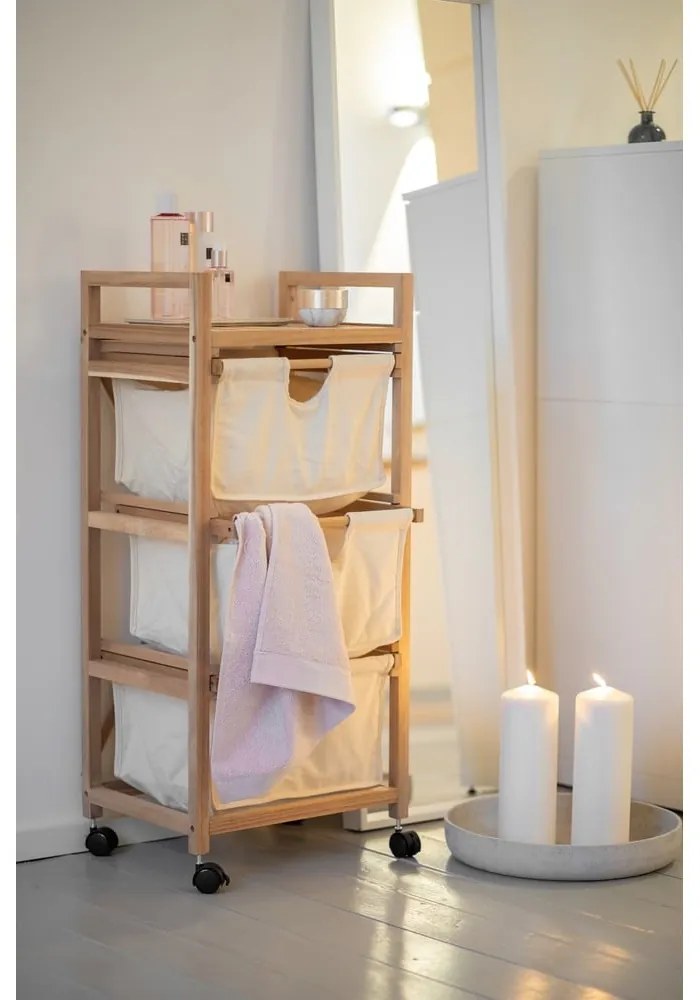Beżowo-naturalna niska szafka łazienkowa z litego drewna akacjowego 44x96 cm Acina – Wenko