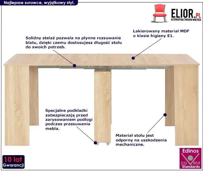 Stół rozkładany Bares – dąb sonoma