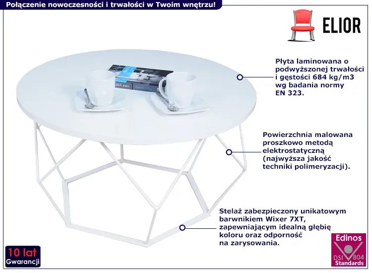 Biały okrągły stolik kawowy - Borix 5X