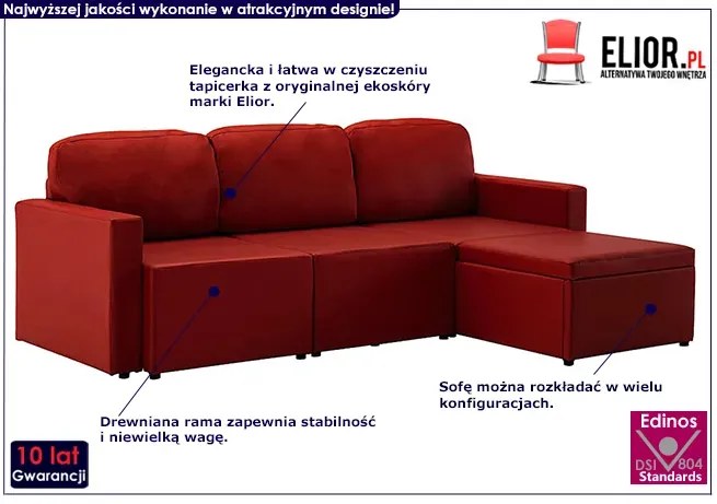 Rozkładana sofa modułowa bordowa - Odi 4Q