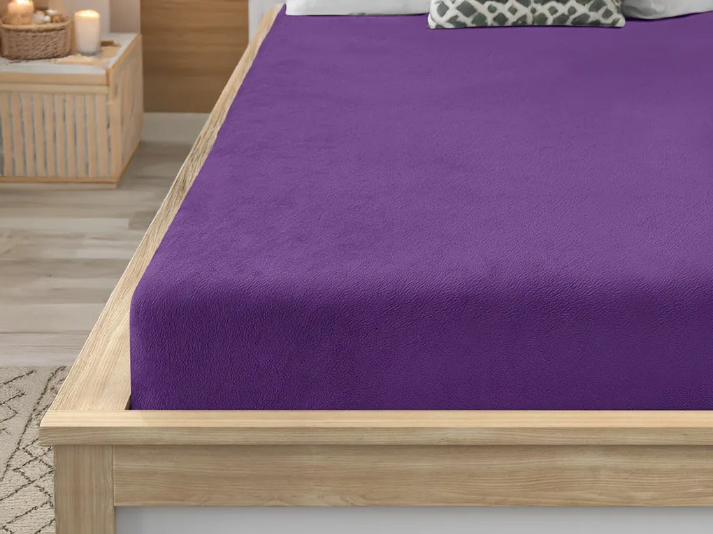 PrzytulneMieszkanie.pl Prześcieradło z mikropluszu SOFT 90x200 cm ciemnofioletowe