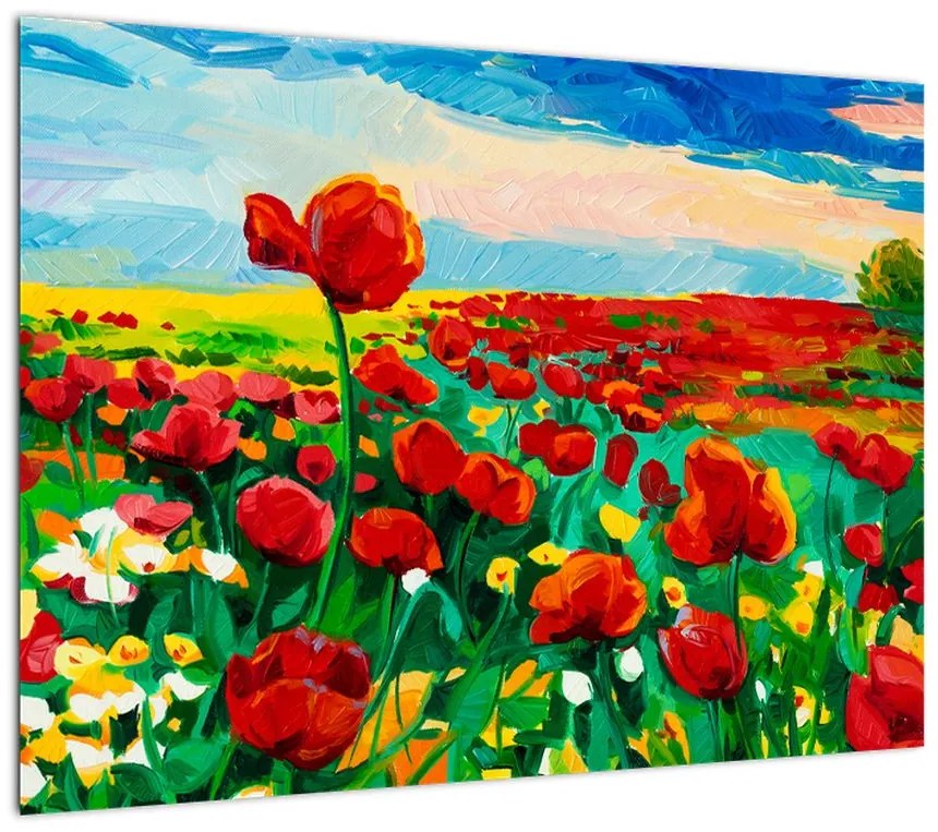 Obraz na szkle pola z makami (70x50 cm)