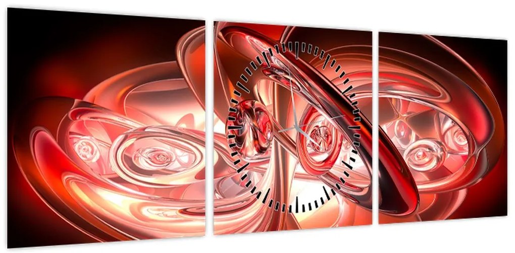 Obraz - czerwone kształty (z zegarem) (90x30 cm)