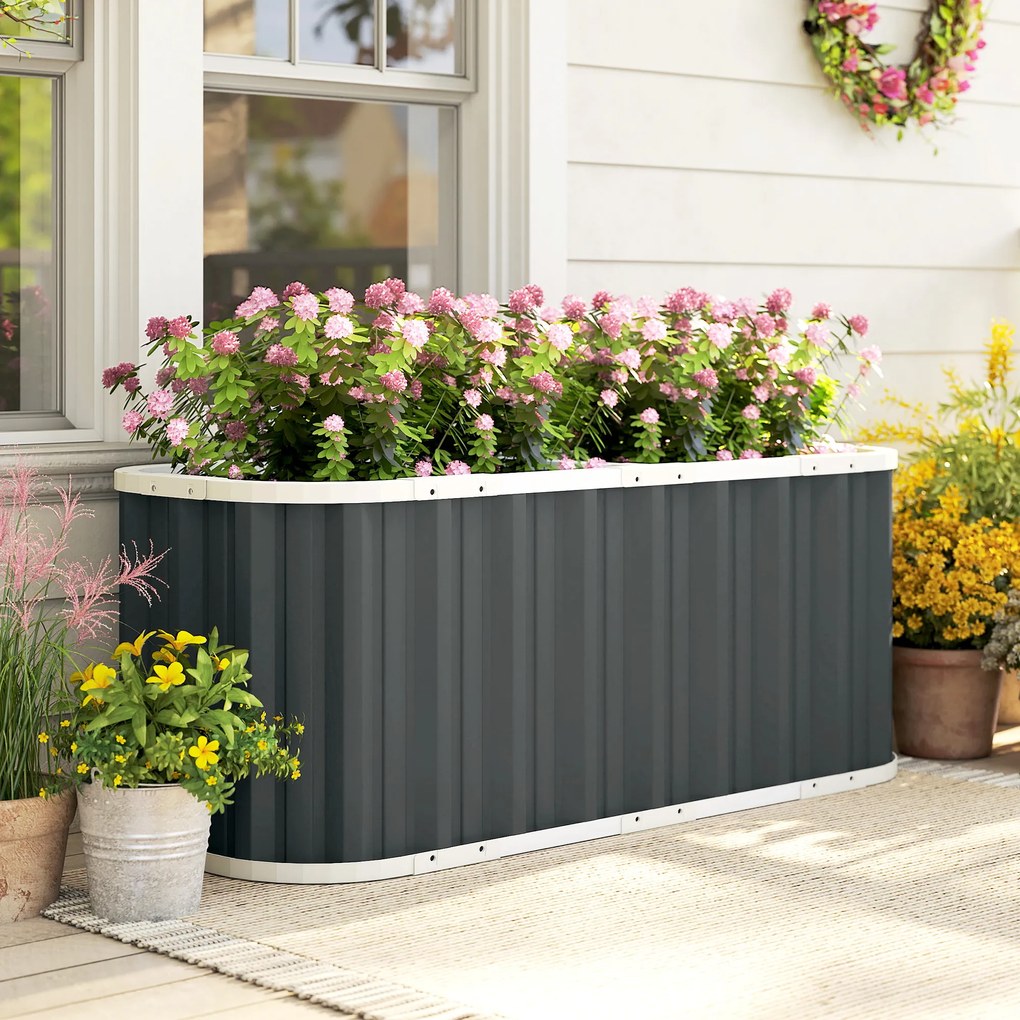 Outsunny Podwyższona grządka metalowa 136 x 53 x 61 cm, głęboka, z krawędziami ochronnymi, etykietami roślin, rękawicami, z otwartym dnem | Aosom PL