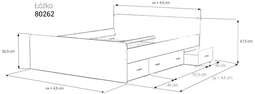 Łóżko 80262 90x200 z szufladami KOŁO MK FOAM