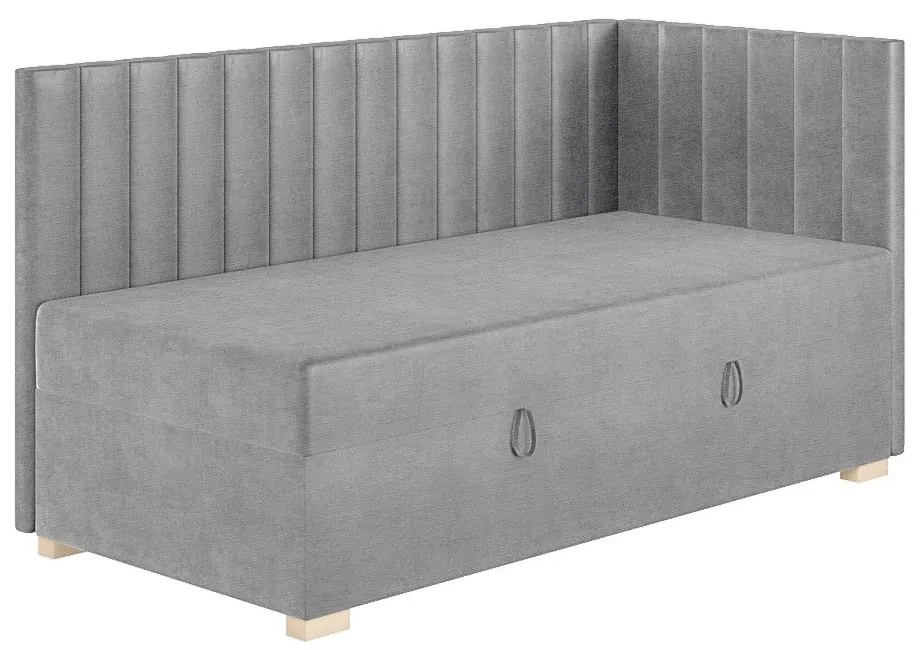 Szare narożne łóżko dziecięce ze schowkiem i materacem 90x200 cm Snugi – Ghado