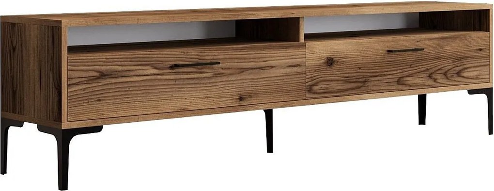 Elegancka szafka pod telewizor – 180 cm x 35 cm x 47 cm – orzech – płyta wiórowa pokryta melaminą