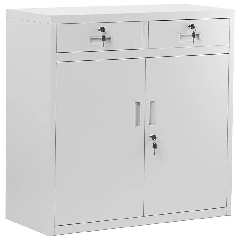 Szafka metalowa niska z 2 szufladami szara, 900x900x400 mm: LENA