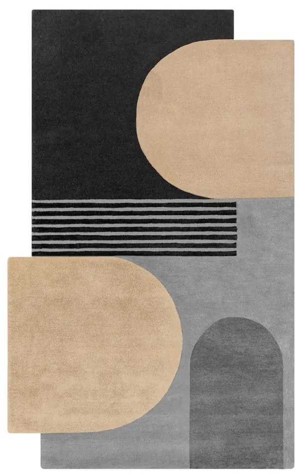Czarno-szary wełniany dywan tkany ręcznie 150x240 cm Lozenge Monochrome – Flair Rugs