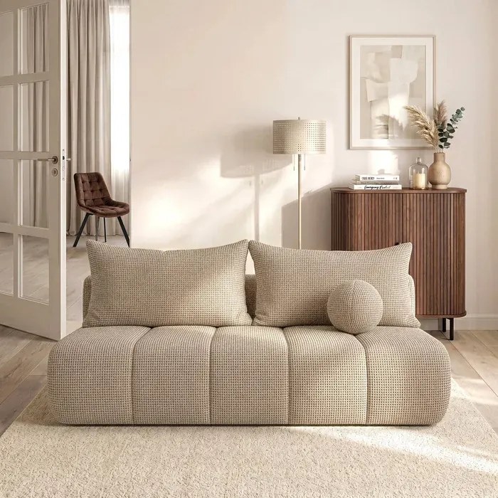Sofa z Funkcją Spania SARIA Beżowa Szenil Nowoczesna