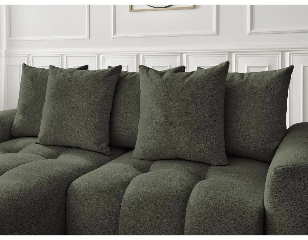 Rozkładany/ze schowkiem narożnik z tkaniny szenilowej (lewostronny/z szezlongiem) w kolorze khaki Roxelane – Bobochic Paris