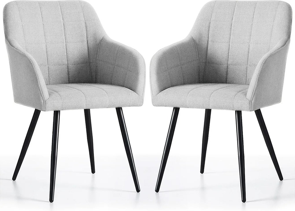 2x Krzesło tapicerowane z przeszyciami kwadratowymi Jasny Szary LUXANO Czarne nogi tkanina Lumos