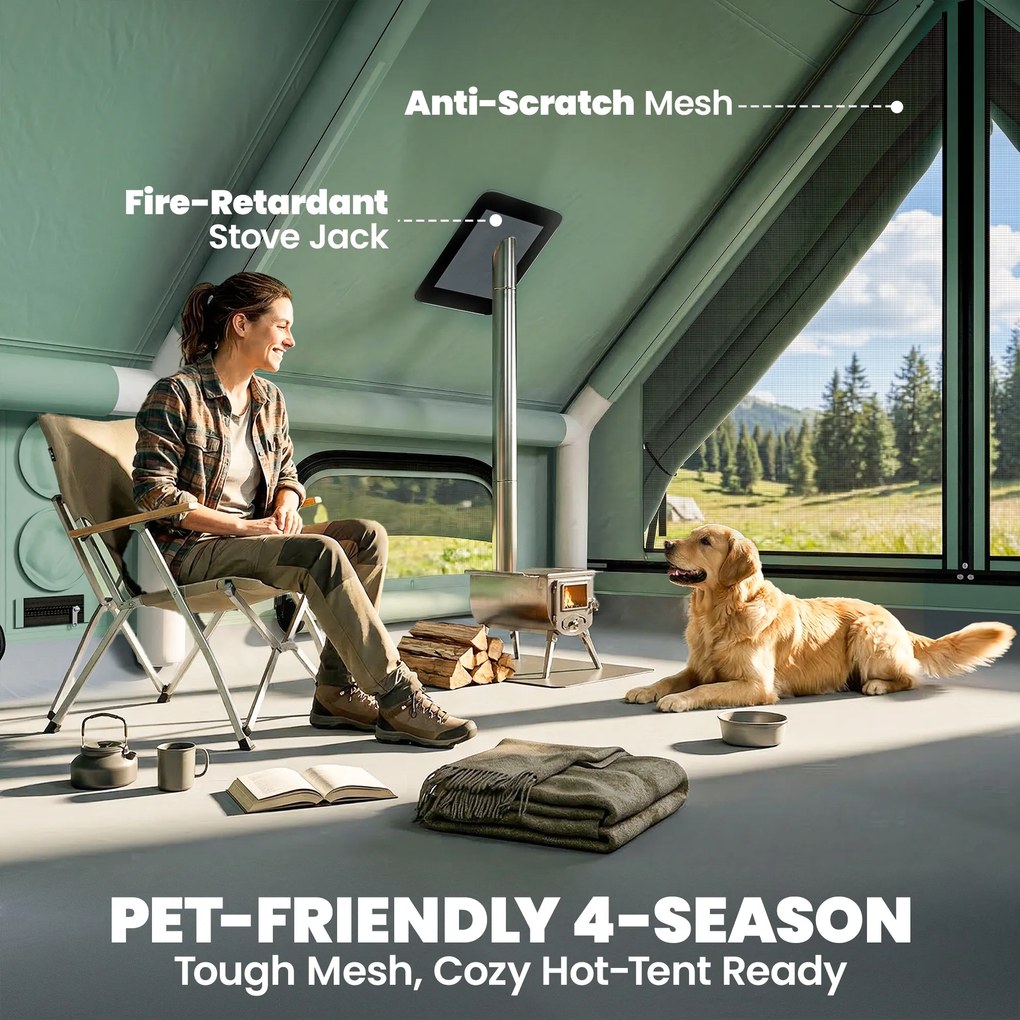 Outsunny Nadmuchiwany Namiot 8-10 Osób Szybki Montaż 4-Sezonowy Wodoodporny Odporny na Zarysowania z Otworem na Piecyk i Świetlikami | Aosom PL