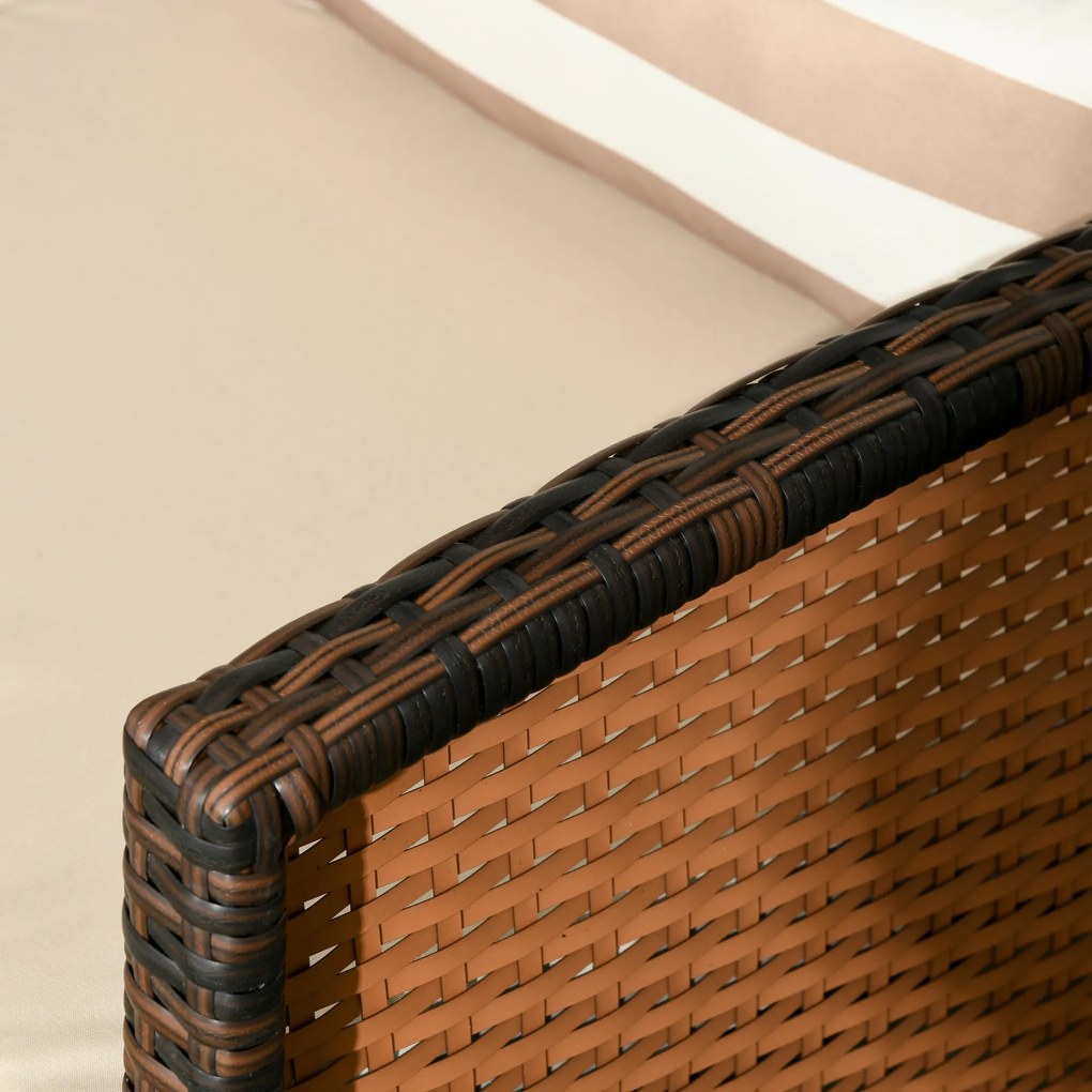 Outsunny Rattanowa sofa ogrodowa 3-osobowa do ogrodu z poduszkami stal kolor brązowy