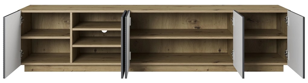 Szafka RTV Asha 200 cm pięciodrzwiowa z ryflowanym frontem - artisan / rivier stone mat