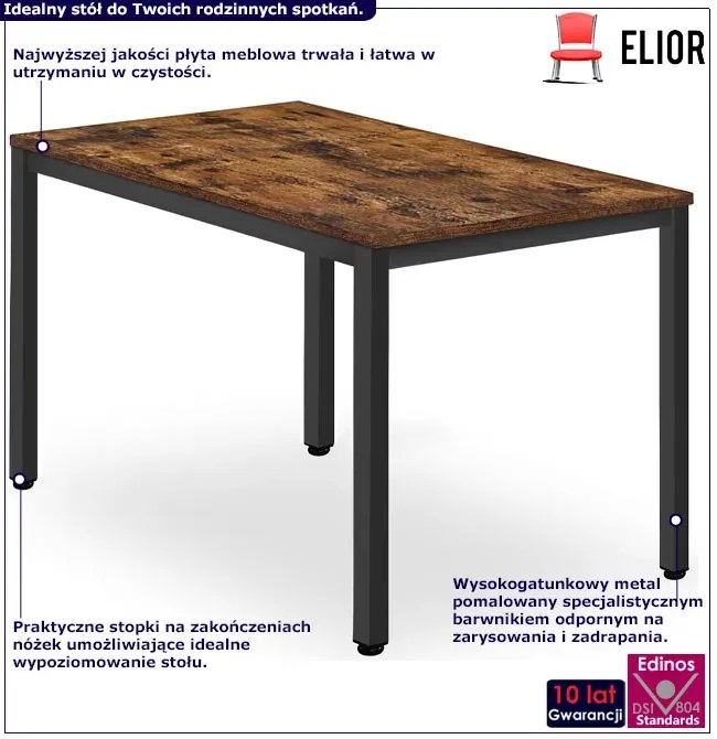 Prostokątny stół w stylu loft 120x60 na metalowych nogach - Emike