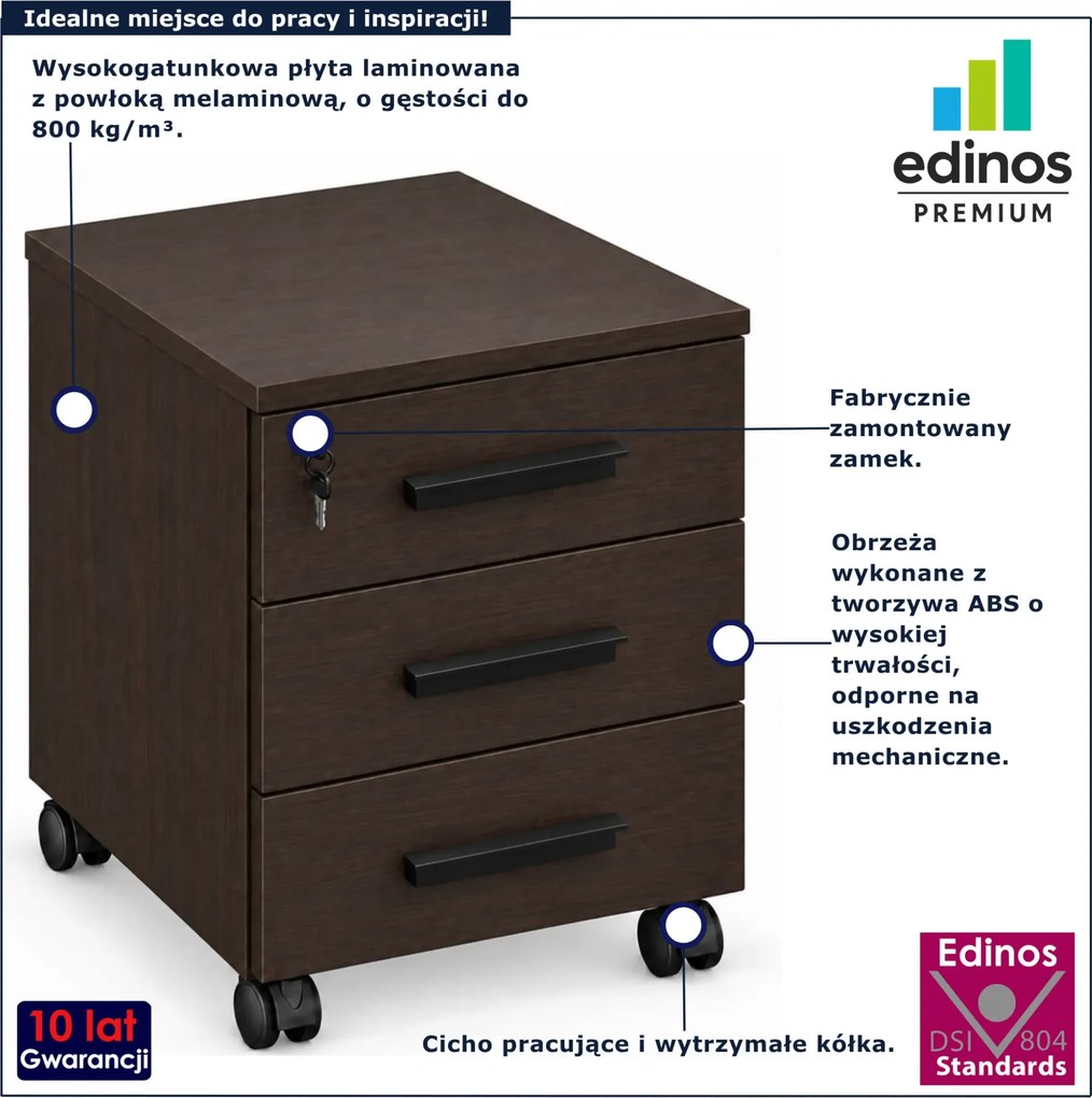 Klasyczny kontenerek z szufladami na kluczyk pod biurko wenge E9-B41