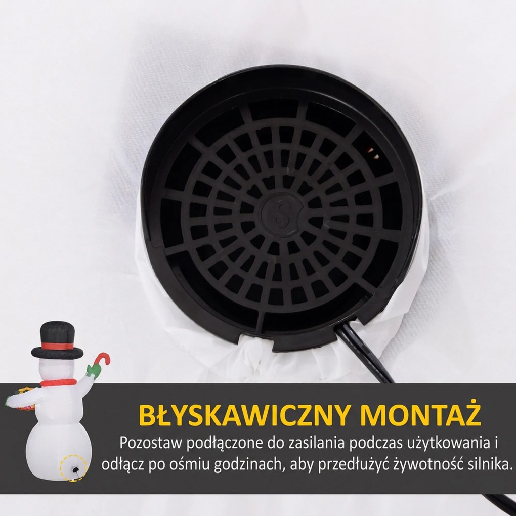 Outsunny 1,8 m Bałwan z Laską Cukrową & Prezentem, Samonadmuchiwany, z LEDami, Odporny na Warunki Pogodowe