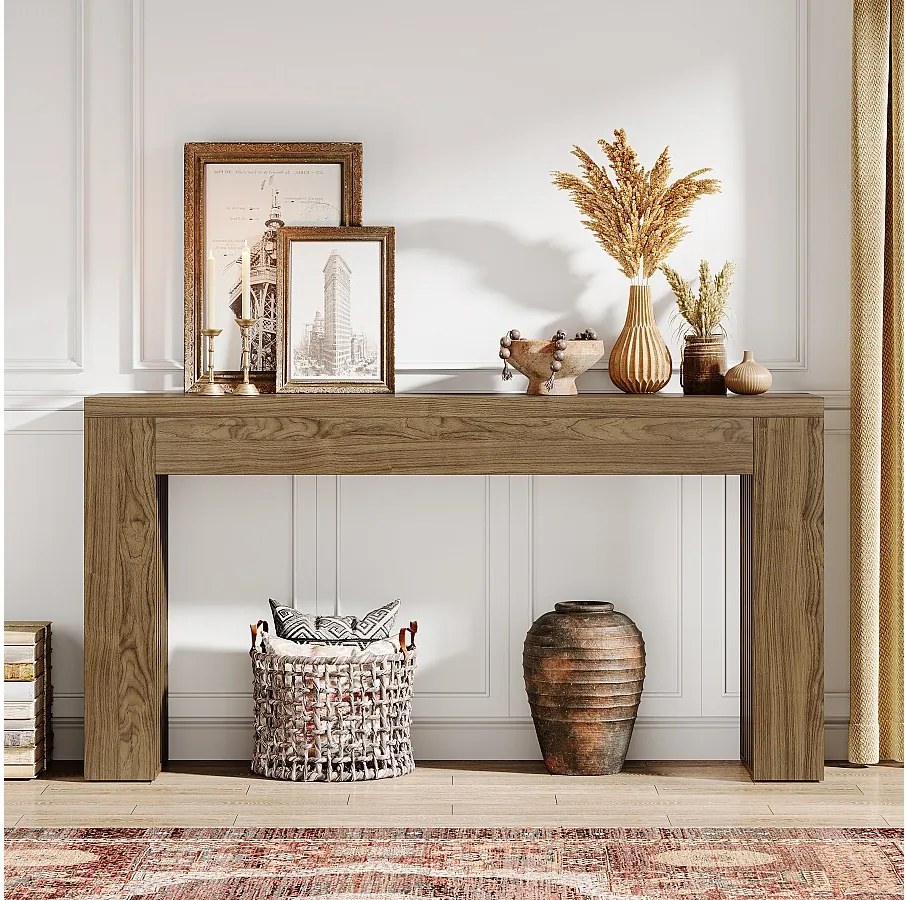 Stolik konsolowy 150 cm do salonu, stół w stylu rustykalnym do przedpokoju z pionowymi nogami