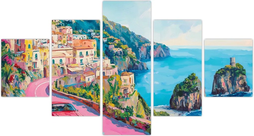 Obraz - Różowa droga przy wybrzeżu (125x70 cm)
