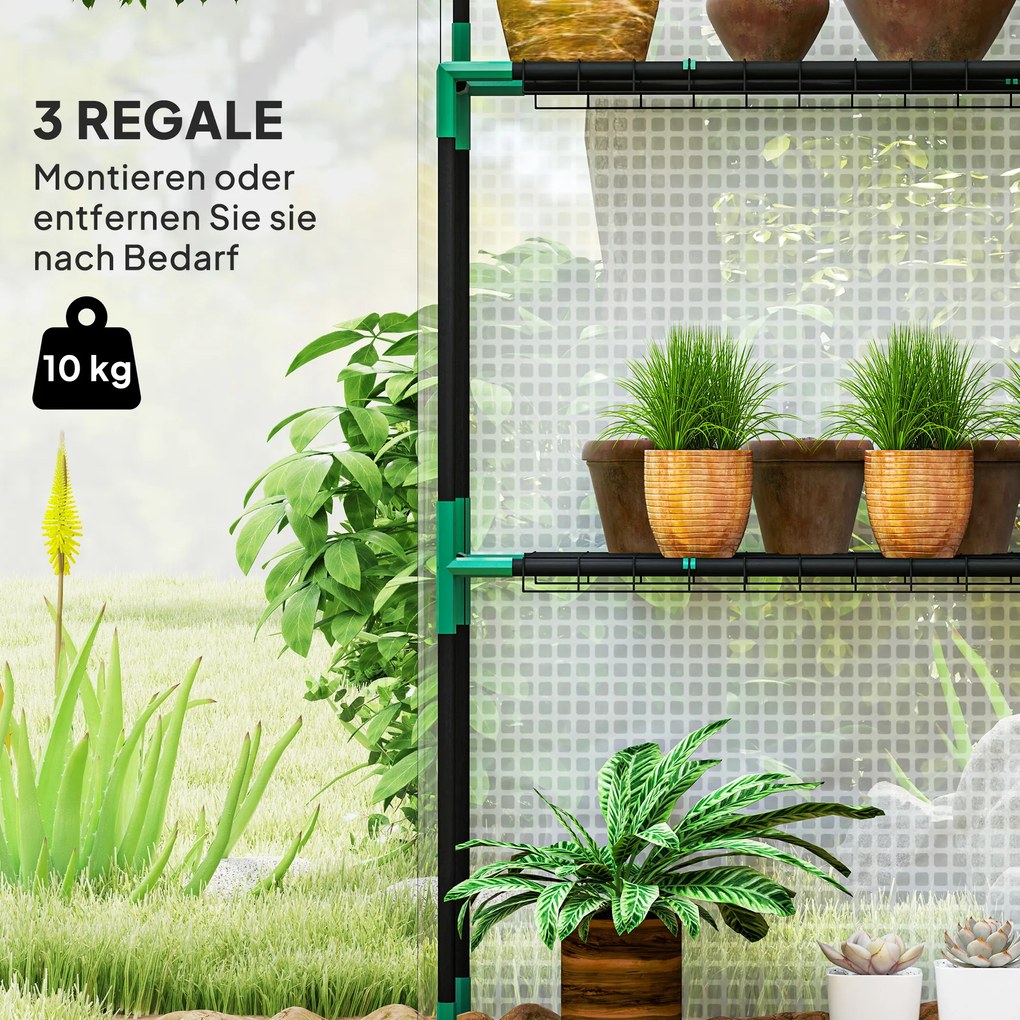 Outsunny Szklarnia z półkami, mini szklarnia, odporna na UV, okna z siatki, drzwi na zamek błyskawiczny, 143Dł x 74S x 190W cm, Biała