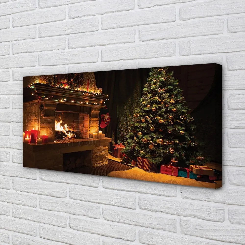 Duży obraz na płótnie Choinka, Kominek, Dekoracje i Prezenty