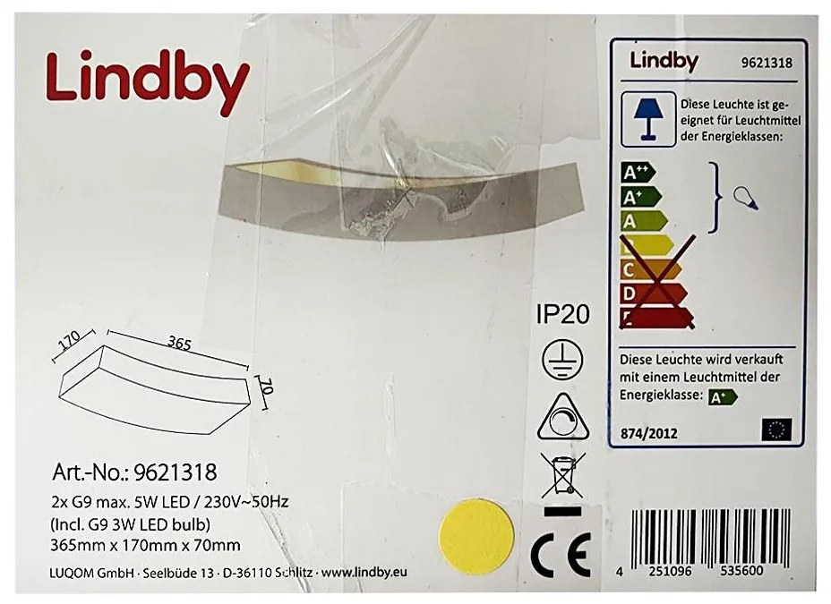 Lindby - LED Kinkiet TIARA 2xG9/3W/230V