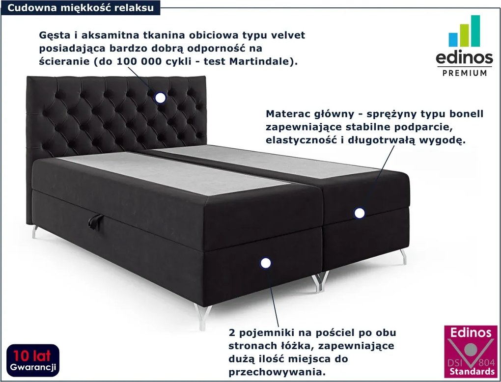 Czarne łóżko kontynentalne 5 rozmiarów E9-T77